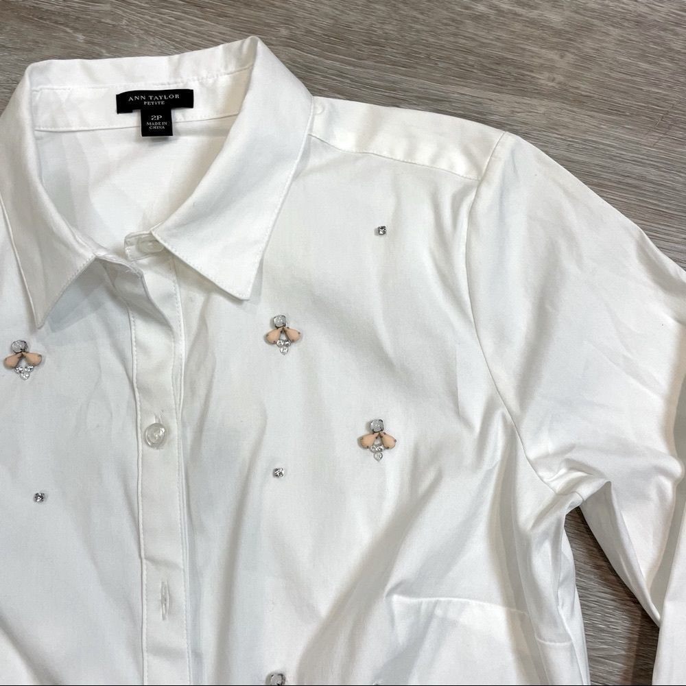 Ann Taylor Embroidered stones button down shirt